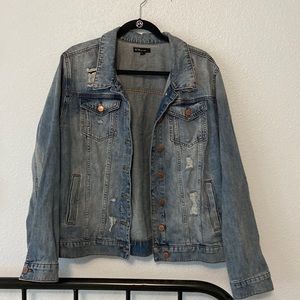 Distressed denim jean jacket